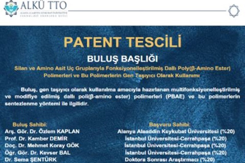 Arş. Gör. Dr. Özlem Kaplan’ın Patent Başarısı Arş. Gör. Dr. Özlem Kaplan’ın Patent Başarısı