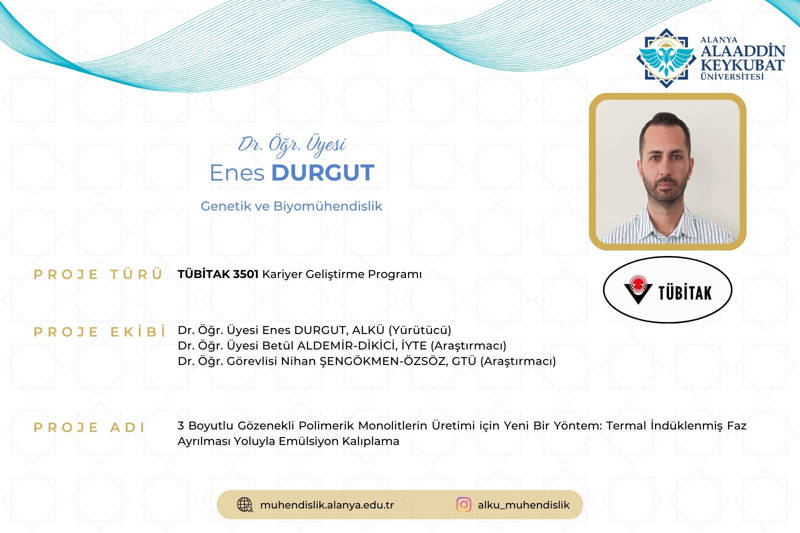 Bölümümüzden TÜBİTAK 3501 Proje Başarısı - Dr. Enes Durgut