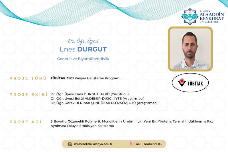 Bölümümüzden TÜBİTAK 3501 Proje Başarısı - Dr. Enes Durgut
